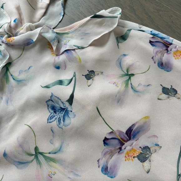 Sau Lee Amelia Maxi Cutout Ruffle Floral Pink Cream Chiffon Dress - US 4 - Picture 9 of 14